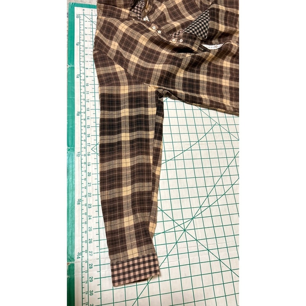POL Brown Plaid Lace Trim Button Down Shirt RCT978 Mixed Pattern Womens Small - Picture 7 of 9